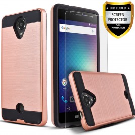 BLU R1 HD Case, 2-Piece Style Hybrid Shockproof Hard Case Cover with [Premium Screen Protector] Hybird Shockproof And Circlemalls Stylus Pen (Rose Gold)
